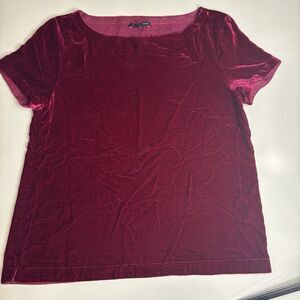 EILEEN FISHER Red Rayon & Silk Crushed Velvet Short Sleeve Tunic Top Size XS